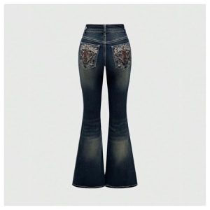Women's Bell Bottom Jeans Flare Jeans Embroidered Y2K High Waist Pants