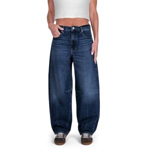 Womens Baggy Barrel Jeans Wide Leg Mid Rise Premium Denim Pants