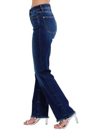 Mid Rise Straight Leg with Fray Hem 82622 (US, Numeric, 7, Regular, Regular, Dark Blue)
