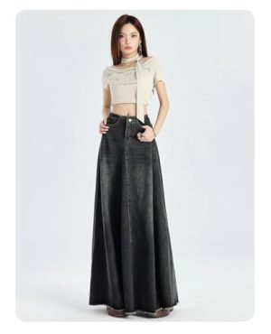 Waist Slim Denim Skirt for Women in Summer American Retro Long Fishtail