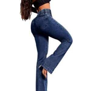 Women's High Waisted Jeans Stretchy Bootcut Pants with Elastic Waistband Denim Pants for Women