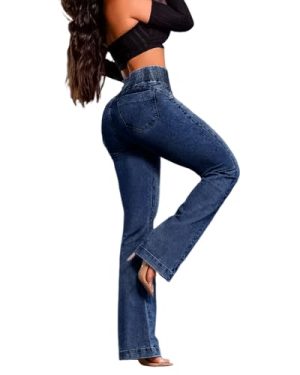 Women's High Waisted Jeans Stretchy Bootcut Pants with Elastic Waistband Denim Pants for Women