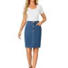 Women's Casual Stretch High Waist Back Slit Denim Jean Knee Length Skirt