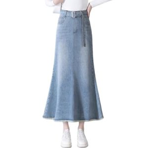 Thin Retro Denim Skirt for Women in Spring and Summer Waist Slim Fishtail Long