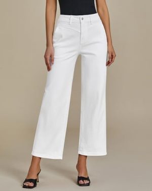 Wide Leg Jeans for Women Trendy Cropped High Waisted Front Yoke Casual Stretchy Denim Trousers Ankle Pants Jeans