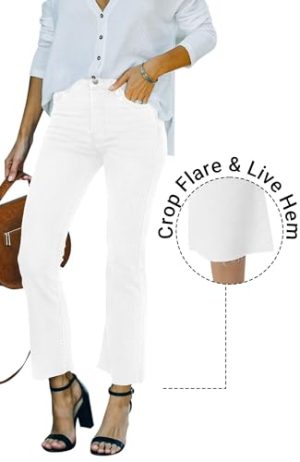 Flare Jeans for Women Cropped Stretchy Mid Rise Bell Bottom Jeans Womens Crop Flare Jeans with Raw Hem
