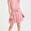 Women's Rosalee Mini Dress Tiered Skirt Covered Button in Lipstick Pink