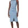 Women's Sleeveless Collared Halter Utility Dress with Pockets