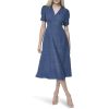 Women's Short Sleeve Button Front Fit & Flare Midi Dress