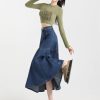 Denim Skirt Womens Blue Long Waisted Slim Large Pleated