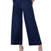 Wide Leg Jeans for Women High Waisted Cropped Pull On Jeans Elastic Wasit Drawstring Stretch Denim Trouser Pants