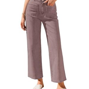 Wide Leg Jeans for Women High Waisted Straight Leg Stretchy Cropped Denim Pants with Pockets Jean Trousers
