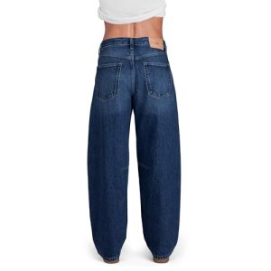 Womens Baggy Barrel Jeans Wide Leg Mid Rise Premium Denim Pants