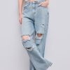 Women’s Ripped Jeans High Waisted Distressed Baggy Straight Wide Leg Pants