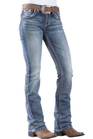 Women's Jeans 90s Mid Rise Bootcut High Stretch Boot Cut Denim Pants Pantalones De Mujer