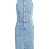 Women's Sleeveless Collared Halter Utility Dress with Pockets