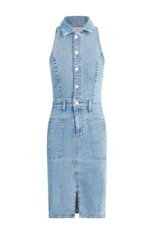 Women's Sleeveless Collared Halter Utility Dress with Pockets