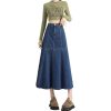 Denim Skirt Womens Blue Long Waisted Slim Large Pleated