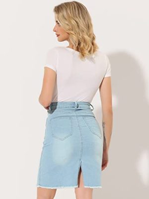 Denim Skirt for Women's Casual Distressed Knee Length Jeans Skirts