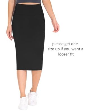 Women's High Waist Tummy Control Pencil Skirts Stretchy Bodycon Midi Skirt Below Knee with Back Slit