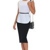 Women's High Waist Tummy Control Pencil Skirts Stretchy Bodycon Midi Skirt Below Knee with Back Slit