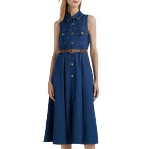 Summer Dresses for Women Casual Denim Halter Neck Wedding Guest Dress Midi Cocktail Sexy Open Back Aline Sundress