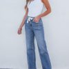Women's Wide Leg Jeans High Waisted Stretchy Straight Leg Baggy Drawstring Zimbaplatinum Denim Pants