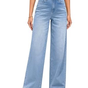 Wide Leg Jeans for Women High Waisted Stretchy Denim Jeans Fashion Baggy Trouser Jean Pants with Pockets