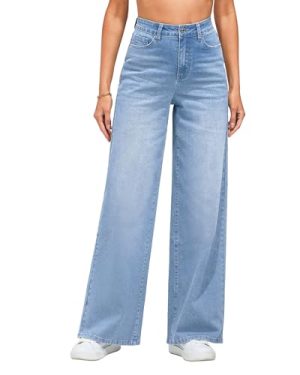 Wide Leg Jeans for Women High Waisted Stretchy Denim Jeans Fashion Baggy Trouser Jean Pants with Pockets