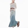 French Denim Skirt Womens Spring and Autumn Waist Slim Fish Long