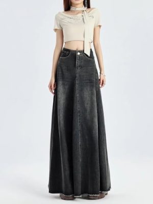 Waist Slim Denim Skirt for Women in Summer American Retro Long Fishtail