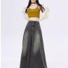 Retro Black Denim Skirt for Women in Spring and Autumn Fat pearshaped Midlength Fishtail