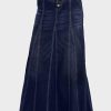 Women's Retro Exposure Button-Fly Packaged Hip A-Line Maxi Long Denim Skirt