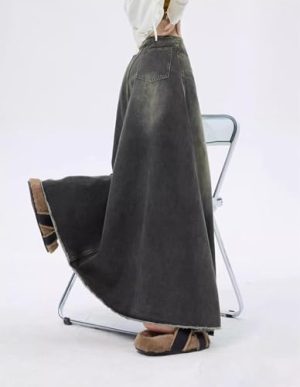 Retro Black Denim Skirt for Women in Spring and Autumn Fat pearshaped Midlength Fishtail