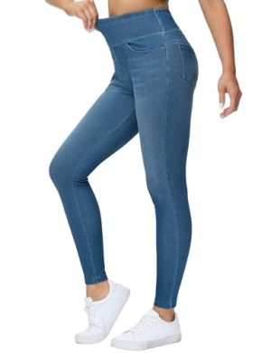 Women's High Waisted Jeggings Pants Stretchy Tummy Control Skinny Jean Leggings with Pockets