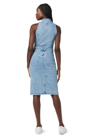 Women's Sleeveless Collared Halter Utility Dress with Pockets