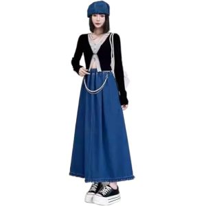 Denim Skirt for Women with Waist Slim Large Size Midlength Elastic Long