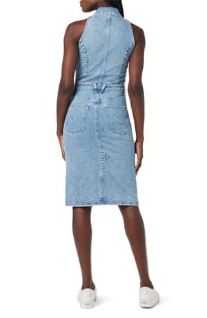 Women's Sleeveless Collared Halter Utility Dress with Pockets