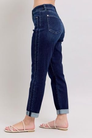High Waist Boyfriend Jeans for Women | Stretchy Relaxed Fit Denim | Cuffed & Uncuffed Options – 82646