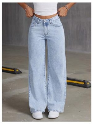 Women's Bowknot Embroidery Jeans Y2k Straight Leg Boyfriend Denim Pants