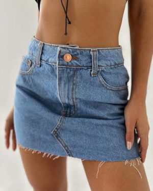 Womens Jean Skirt Stretch Casual 2025 Summer Short Basic Fringed Slim Fit Denim Bodycon Pencil Skirts