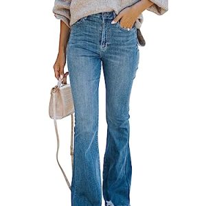 Women's Flare Bell Bottom Jeans High Waisted Wide Leg Bootcut Jeans Stretchy Denim Pants