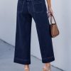 Wide Leg Jeans for Women High Waisted Cropped Pull On Jeans Elastic Wasit Drawstring Stretch Denim Trouser Pants