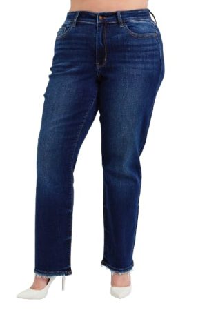 Mid Rise Straight Leg with Fray Hem 82622 (US, Numeric, 7, Regular, Regular, Dark Blue)