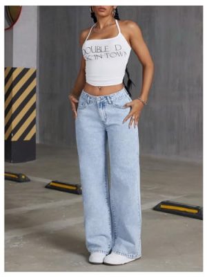 Women's Bowknot Embroidery Jeans Y2k Straight Leg Boyfriend Denim Pants