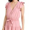 Women's Rosalee Mini Dress Tiered Skirt Covered Button in Lipstick Pink