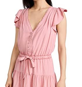 Women's Rosalee Mini Dress Tiered Skirt Covered Button in Lipstick Pink