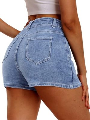 Women’s Side Slit Denim Skort, High-Stretch,High Waisted,Y2K Mini Jean Skirt Shorts with 5 Pockets