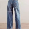 Women's Stitch Detail Mid Waist Straight Leg Jeans Without Belt