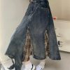 Women's Plaid Denim Skirt, Asymmetric Patchwork High Waist Skirt
